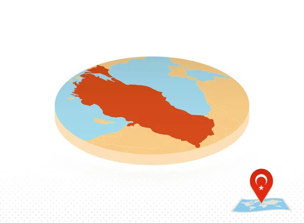 Turquía mapa diseñado en estilo isométrico, naranja círculo mapa . — Vector de stock