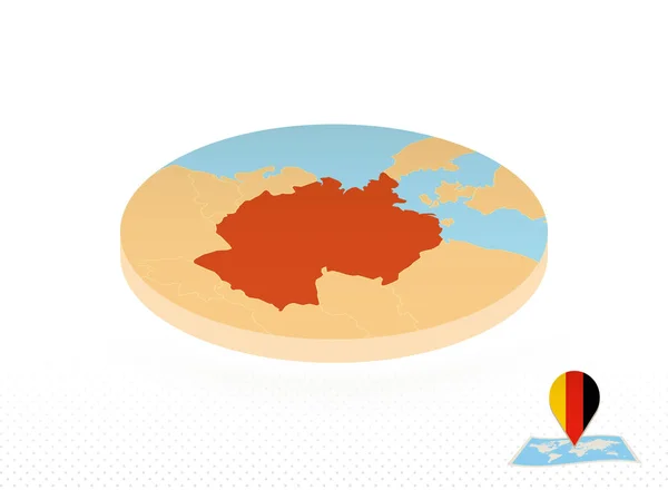Карта Німеччини, розроблена в ізометричному стилі, помаранчева карта кола. — стоковий вектор