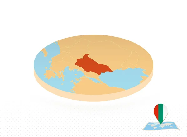 Carte Bulgarie conçue dans un style isométrique, carte du cercle orange . — Image vectorielle