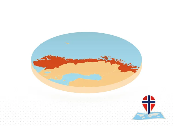 ノルウェー地図等角形,オレンジ色円地図. — ストックベクタ