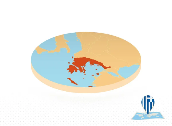 Mapa Grecji zaprojektowana w stylu izometrycznym, mapa pomarańczowego okręgu. — Wektor stockowy