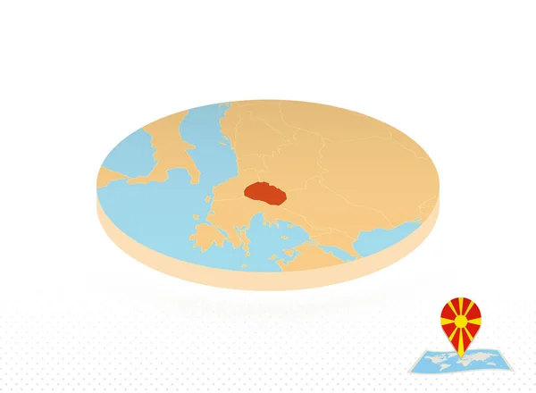 Mapa Macedonii zaprojektowana w stylu izometrycznym, pomarańczowa mapa okręgu. — Wektor stockowy