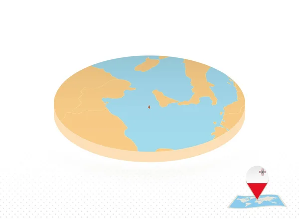 Malta karta designad i isometrisk stil, orange cirkel karta. — Stock vektor