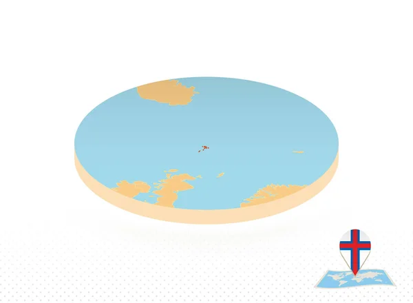 Карта Фарерських островів виконана в ізометричному стилі, помаранчева карта кола — стоковий вектор