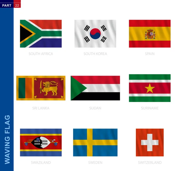 Coleção de bandeira acenando em proporção oficial, nove bandeira vetorial . —  Vetores de Stock