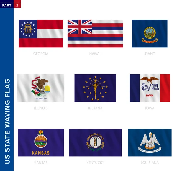 Estados Unidos ondeando bandera colección en proporción oficial, nueve banderas vectoriales — Vector de stock