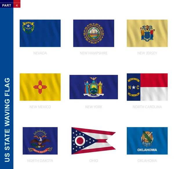 Estados Unidos ondeando bandera colección en proporción oficial, nueve banderas vectoriales — Vector de stock