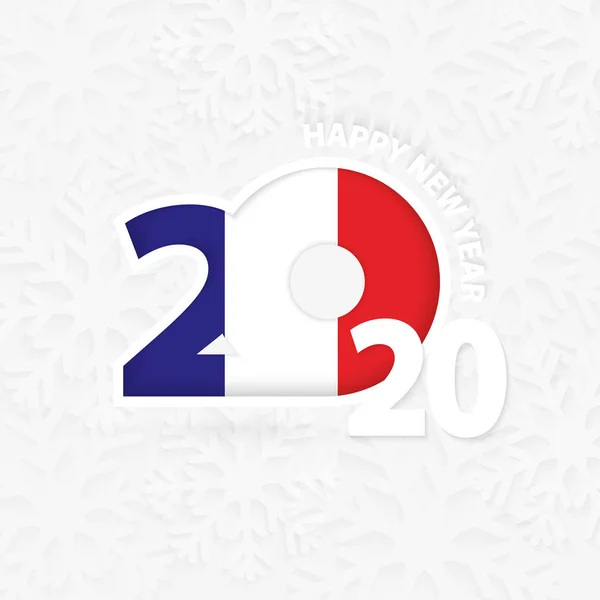 Feliz Año Nuevo 2020 para Francia sobre fondo de copo de nieve . — Vector de stock