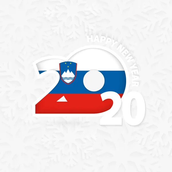 Gott nytt år 2020 för Slovenien på snöflinga bakgrund. — Stock vektor