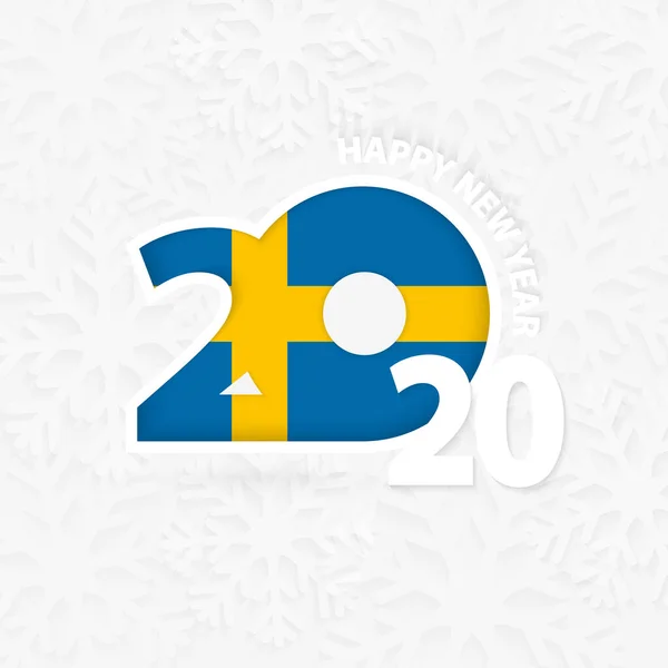 Feliz Año Nuevo 2020 para Suecia sobre fondo de copo de nieve . — Vector de stock