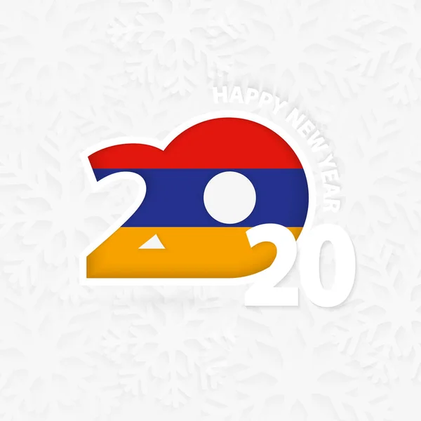 Gott nytt år 2020 för Armenien på snöflinga bakgrund. — Stock vektor