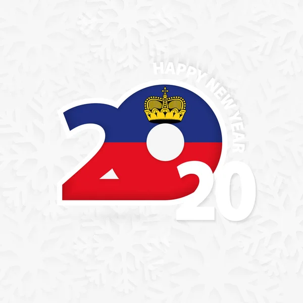 Feliz Año Nuevo 2020 para Liechtenstein sobre fondo de copo de nieve . — Vector de stock