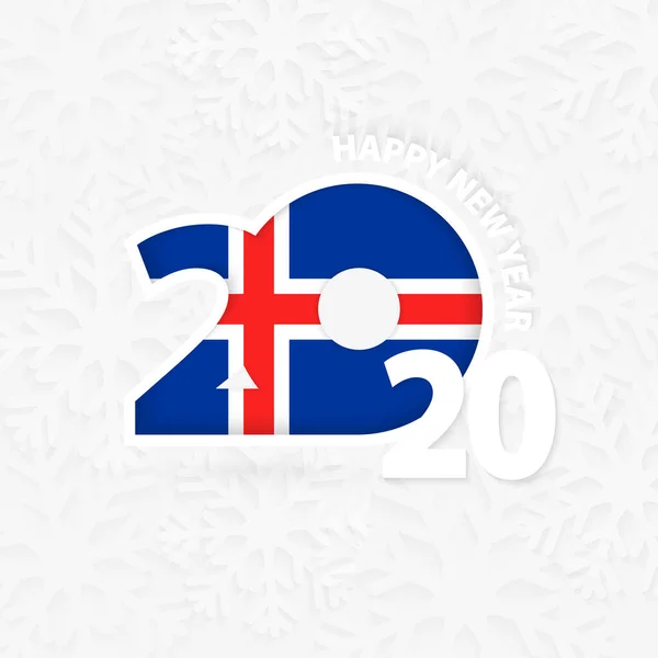 Gott nytt år 2020 för Island på snöflinga bakgrund. — Stock vektor