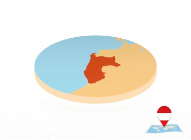 Peru haritası izometrik biçimde tasarlandı, turuncu daire haritası.