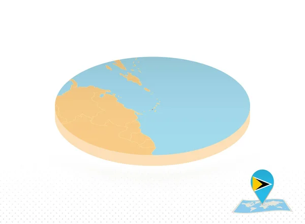 Saint Lucia kaart ontworpen in isometrische stijl, oranje cirkel kaart. — Stockvector