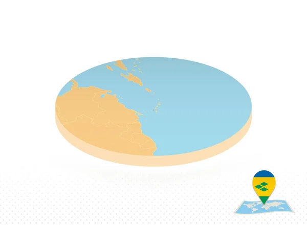 São Vicente e Granadinas mapa projetado em estilo isométrico, mapa círculo laranja —  Vetores de Stock