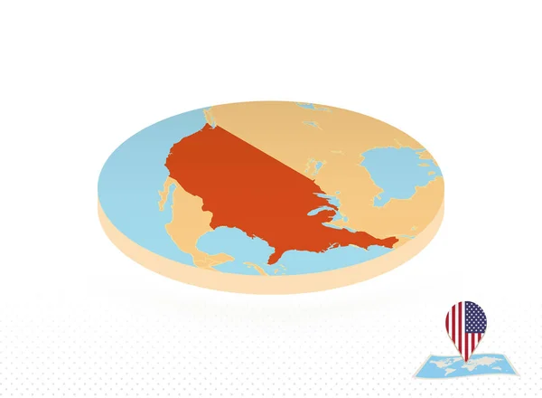 İzometrik biçimde dizayn edilmiş Usa haritası, turuncu daire haritası. — Stok Vektör