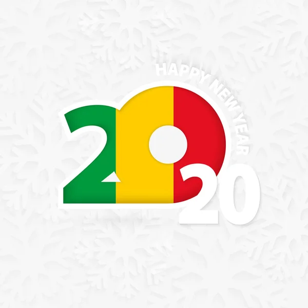 Feliz Año Nuevo 2020 para Malí sobre fondo de copo de nieve . — Vector de stock