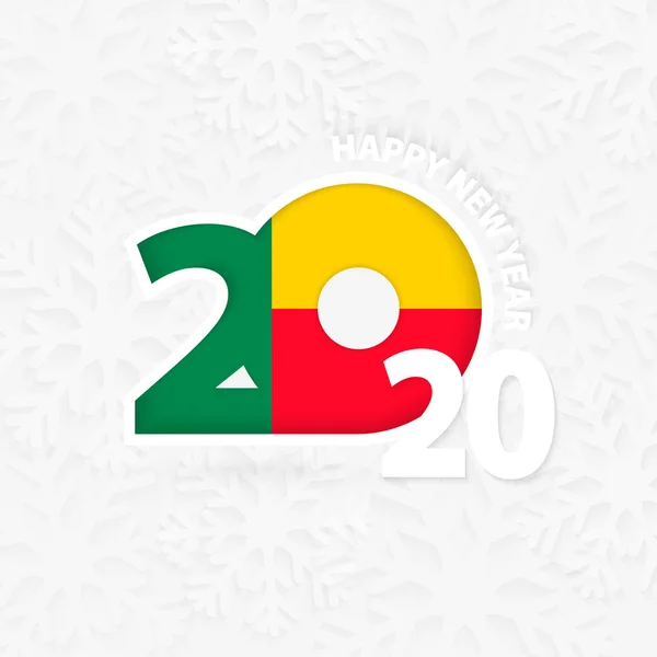 Feliz Año Nuevo 2020 para Benin sobre fondo de copo de nieve . — Vector de stock