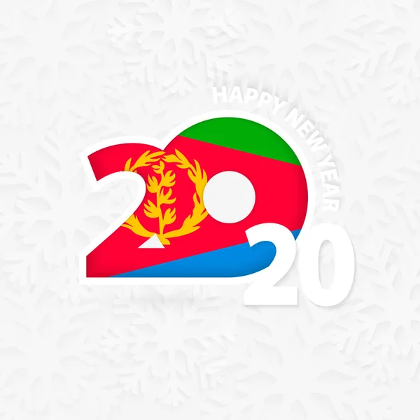 Gott nytt år 2020 för Eritrea på snöflinga bakgrund. — Stock vektor