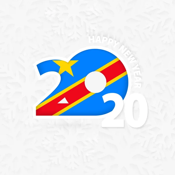 Gott nytt år 2020 för Dr Kongo på snöflinga bakgrund. — Stock vektor