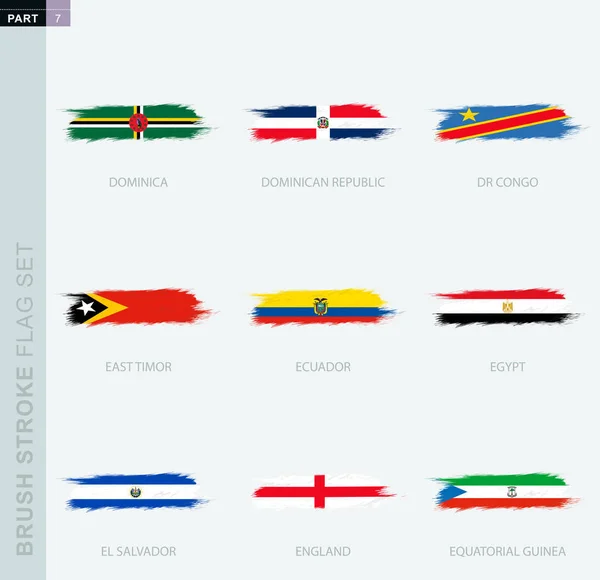 Grunge abstrakt pensel stroke flagga uppsättning, nio olika flagga. — Stock vektor