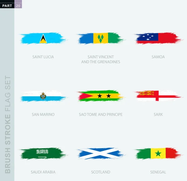 Grunge abstracte penseelstreek vlag set, negen verschillende vlag. — Stockvector
