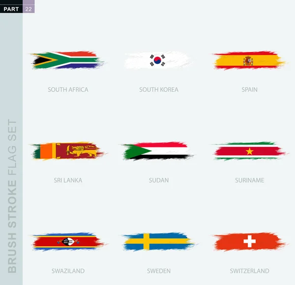 Grunge abstracte penseelstreek vlag set, negen verschillende vlag. — Stockvector