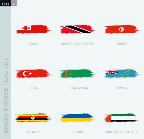Grunge abstrato pincel traço bandeira set, nove bandeira diferente . —  Vetores de Stock