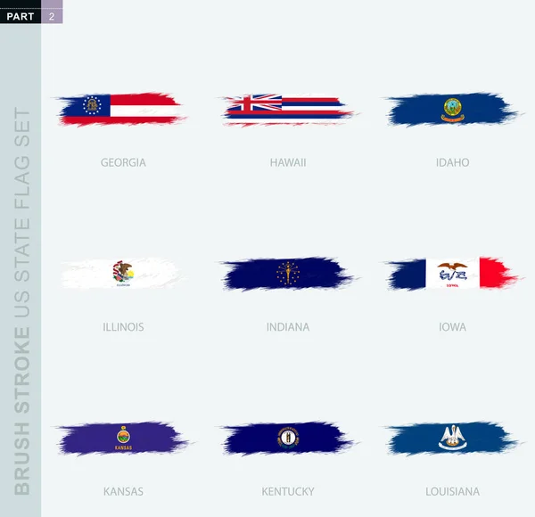 Juego de banderas de pinceladas abstractas Grunge de Estados Unidos, nueve banderas diferentes . — Vector de stock