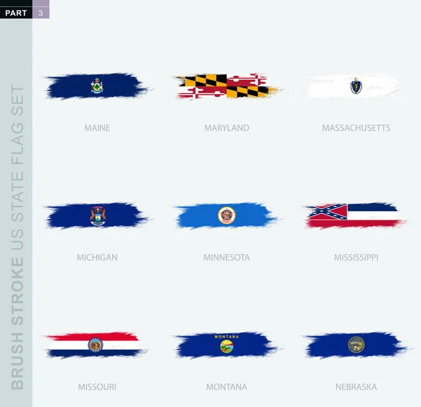 Juego de banderas de pinceladas abstractas Grunge de Estados Unidos, nueve banderas diferentes . — Vector de stock