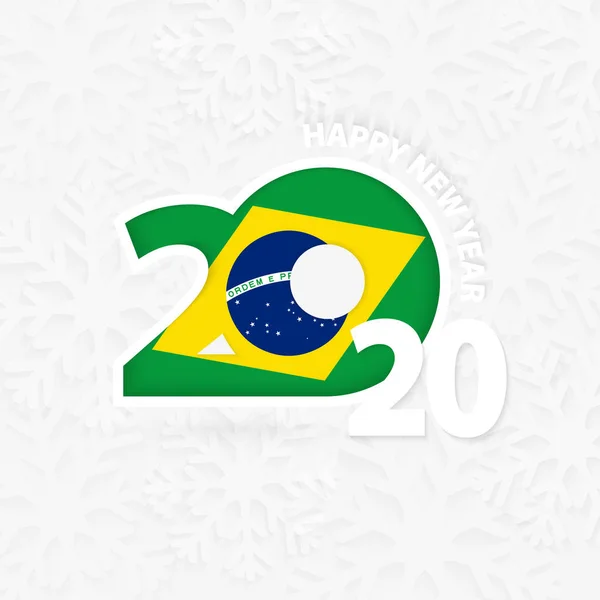 Frohes neues Jahr 2020 für Brasilien auf Schneeflockenhintergrund. — Stockvektor
