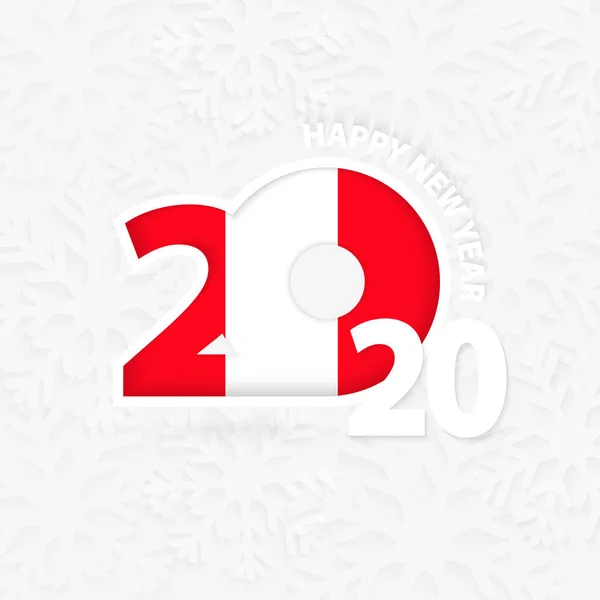 Feliz Año Nuevo 2020 para Perú sobre fondo de copo de nieve . — Vector de stock