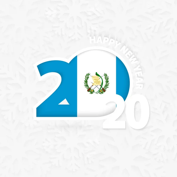 Gott nytt år 2020 för Guatemala på snöflinga bakgrund. — Stock vektor