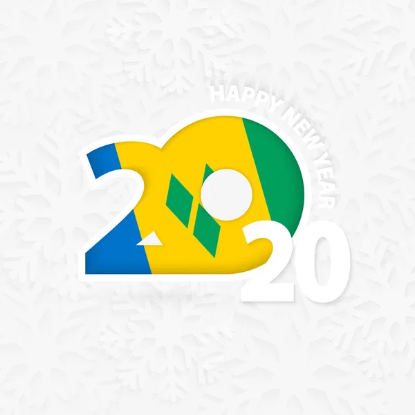 Frohes neues Jahr 2020 für Saint Vincent und die Granadinen auf Schneeflockenhintergrund. — Stockvektor