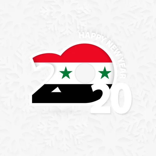 Feliz Año Nuevo 2020 para Siria sobre fondo de copo de nieve . — Vector de stock