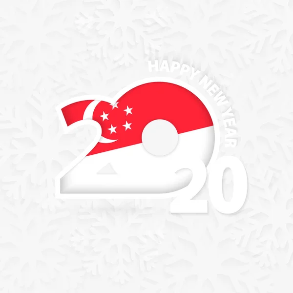 Gelukkig Nieuwjaar 2020 voor Singapore op sneeuwvlok achtergrond. — Stockvector