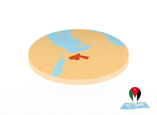 Jordanische Landkarte im isometrischen Stil, orangefarbene Kreiskarte. — Stockvektor