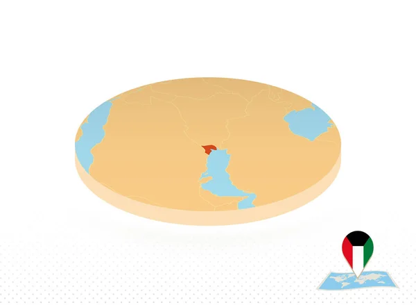 Kuwait mapa diseñado en estilo isométrico, naranja círculo mapa . — Vector de stock