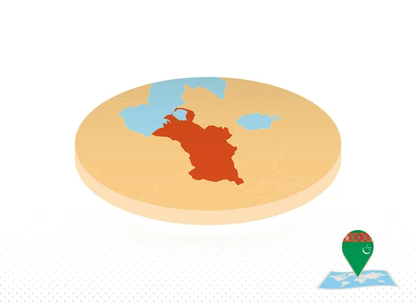 Carte du Turkménistan conçue dans un style isométrique, carte du cercle orange . — Image vectorielle