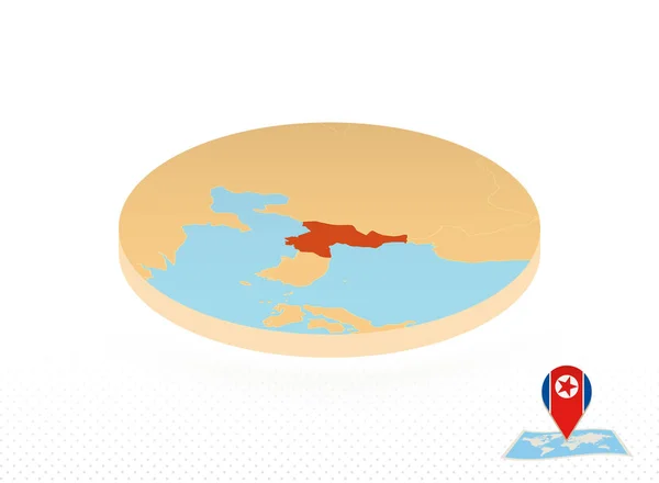 North Korea map design in isometric style, orange circle map. — 스톡 벡터