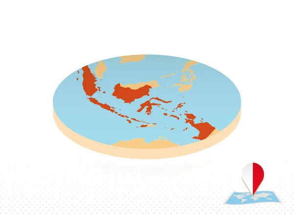 인도네시아의 지형도, 주황색 원 모양으로 설계된 지도. — 스톡 벡터