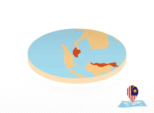 Malezya haritası izometrik biçimde tasarlandı, turuncu daire haritası. — Stok Vektör