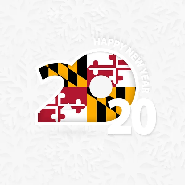 Feliz Año Nuevo 2020 con la bandera del estado de Maryland en el fondo del copo de nieve — Archivo Imágenes Vectoriales