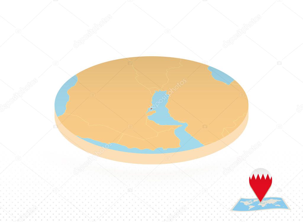 Bahrain map designed in isometric style, orange circle map.