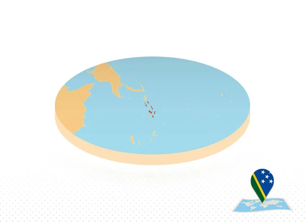 Mapa de las Islas Salomón diseñado en estilo isométrico, mapa círculo naranja — Archivo Imágenes Vectoriales