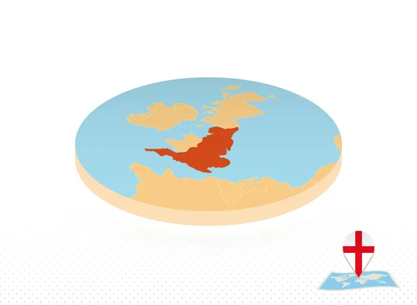 Inglaterra mapa diseñado en estilo isométrico, naranja círculo mapa . — Vector de stock