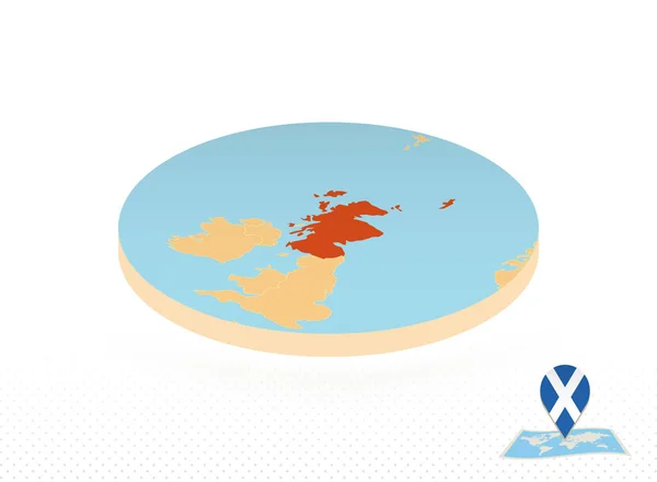 Escócia mapa projetado em estilo isométrico, mapa círculo laranja . — Vetor de Stock