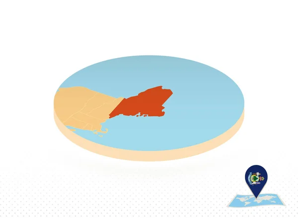 Mappa dello stato del Maine progettata in stile isometrico, mappa del cerchio arancione . — Vettoriale Stock