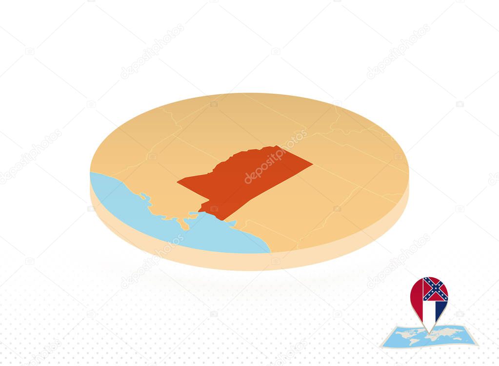Mississippi state map designed in isometric style, orange circle map